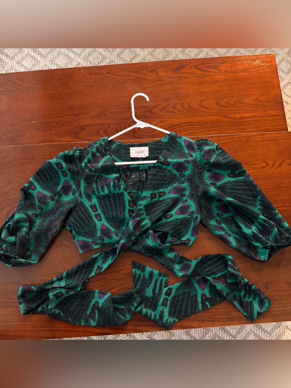 ba&sh Green and Teal Abstract Print Wrap Top
